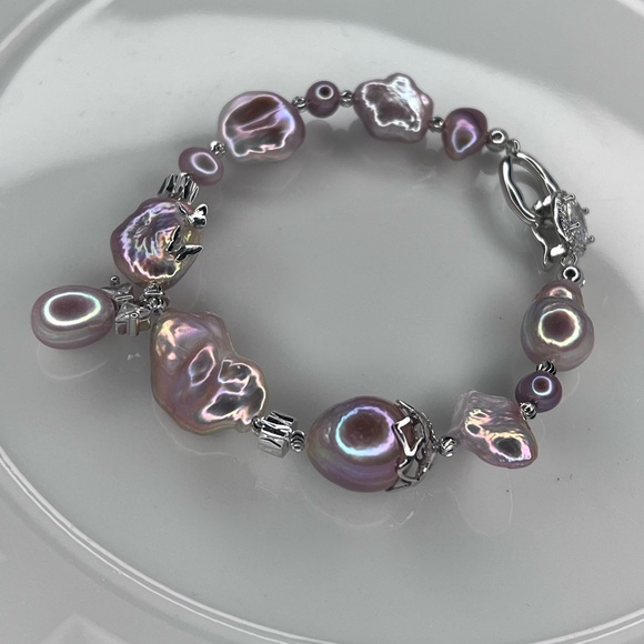 😍 Amazing Natural Unicorn Handmade Freshwater Pearl Bracelet Necklace Purple - Picture 3 of 3